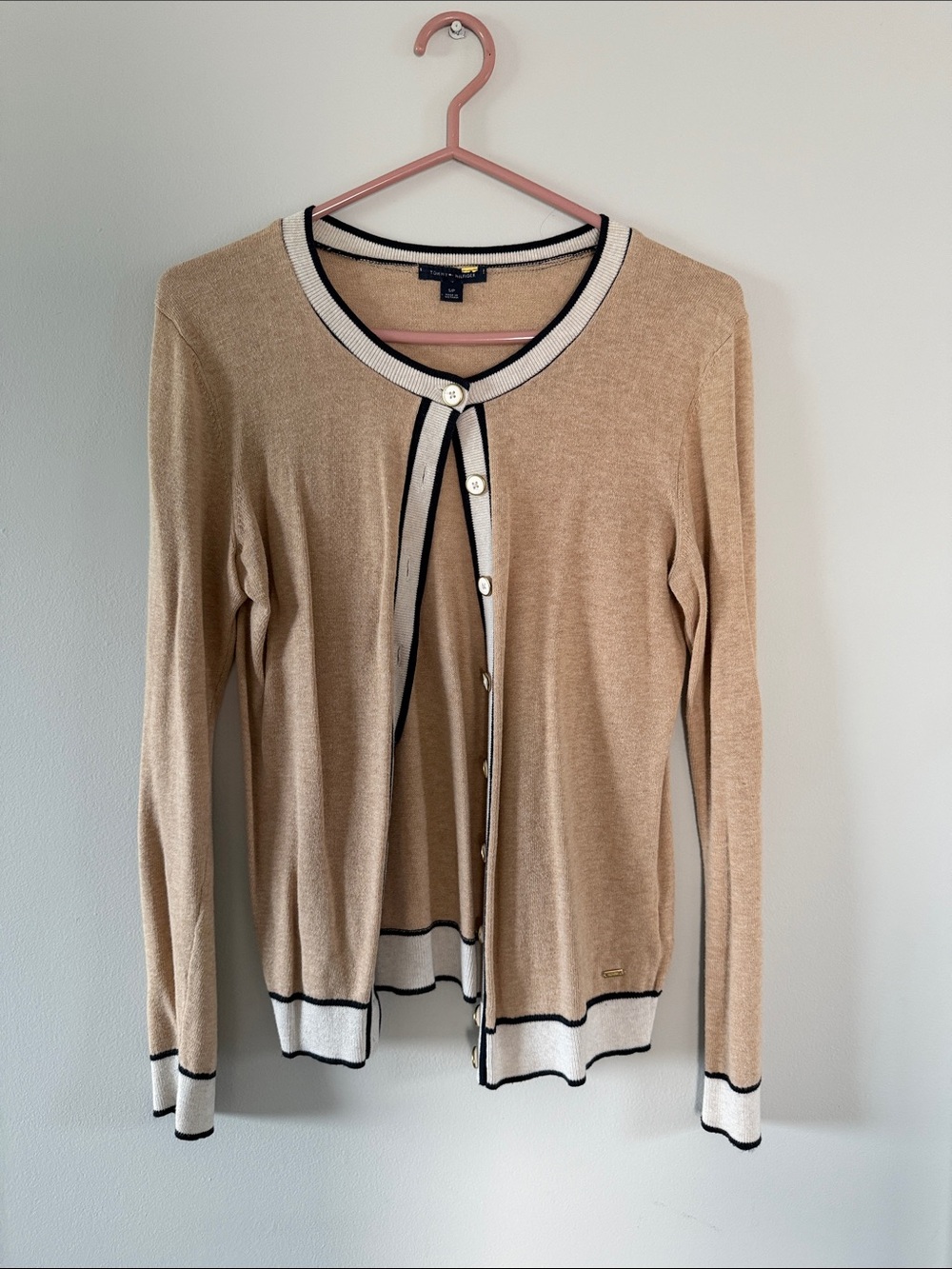 Tommy Hilfiger Beige Cardigan with White and Black Trim